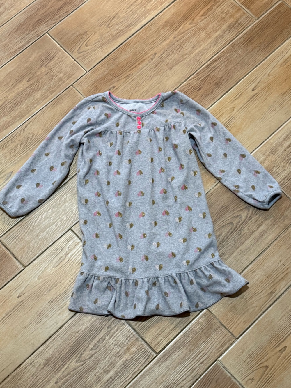 Carter's Gray Nightgown with Pink, White and Gold Hearts